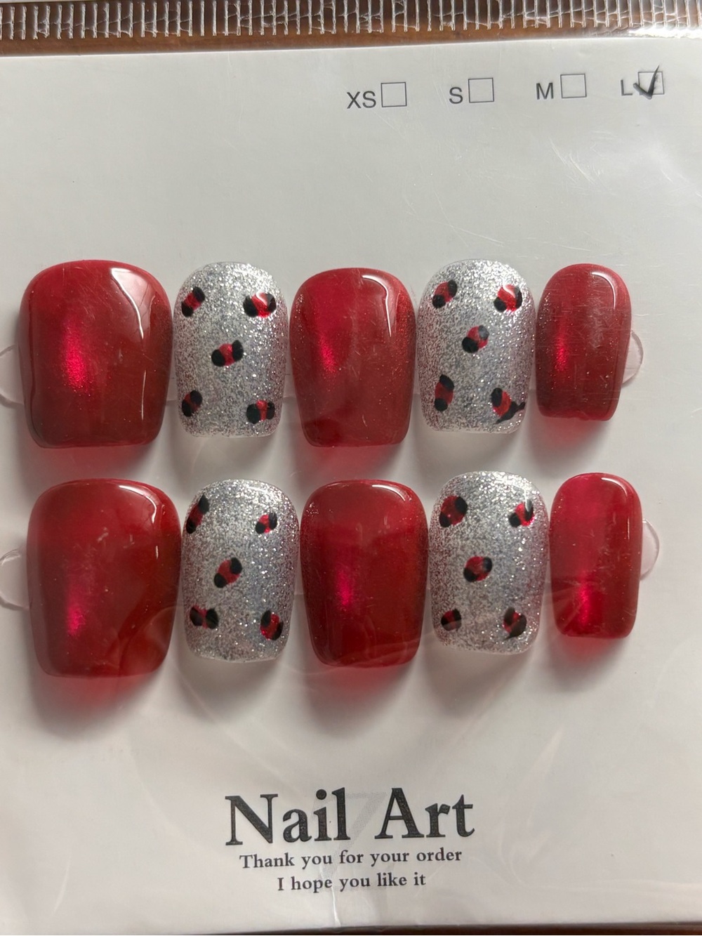 Glam Red & Silver Glitter Press-On Nails - Nail Art